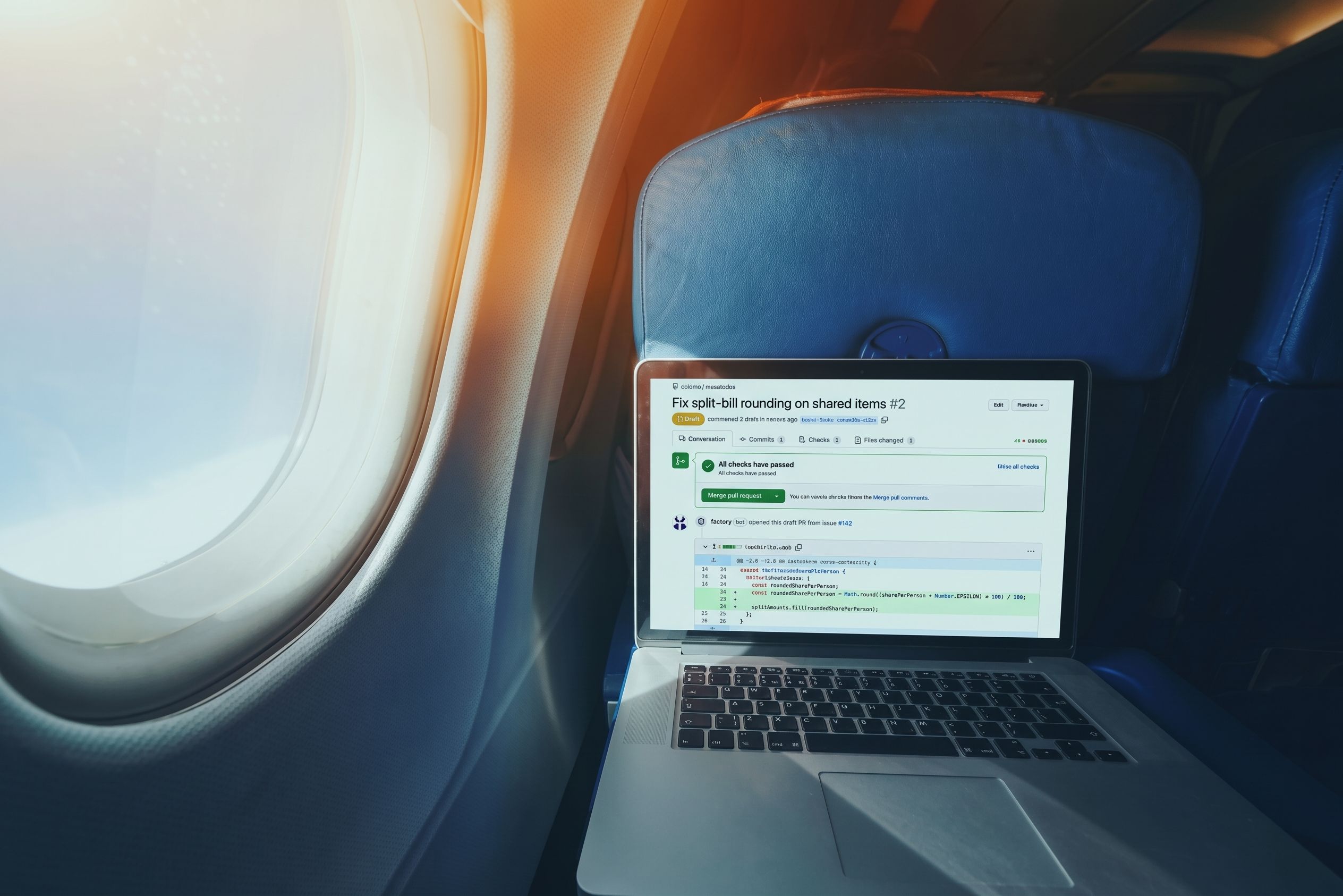 Colomo Software Factory landing page showing a ticket and a draft PR
